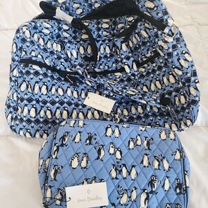 Vera Bradley Light Blue Penguin Quilted Bag Set